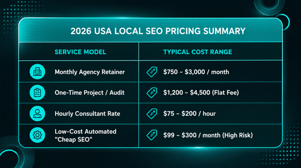 2026 USA Local SEO Pricing Summary