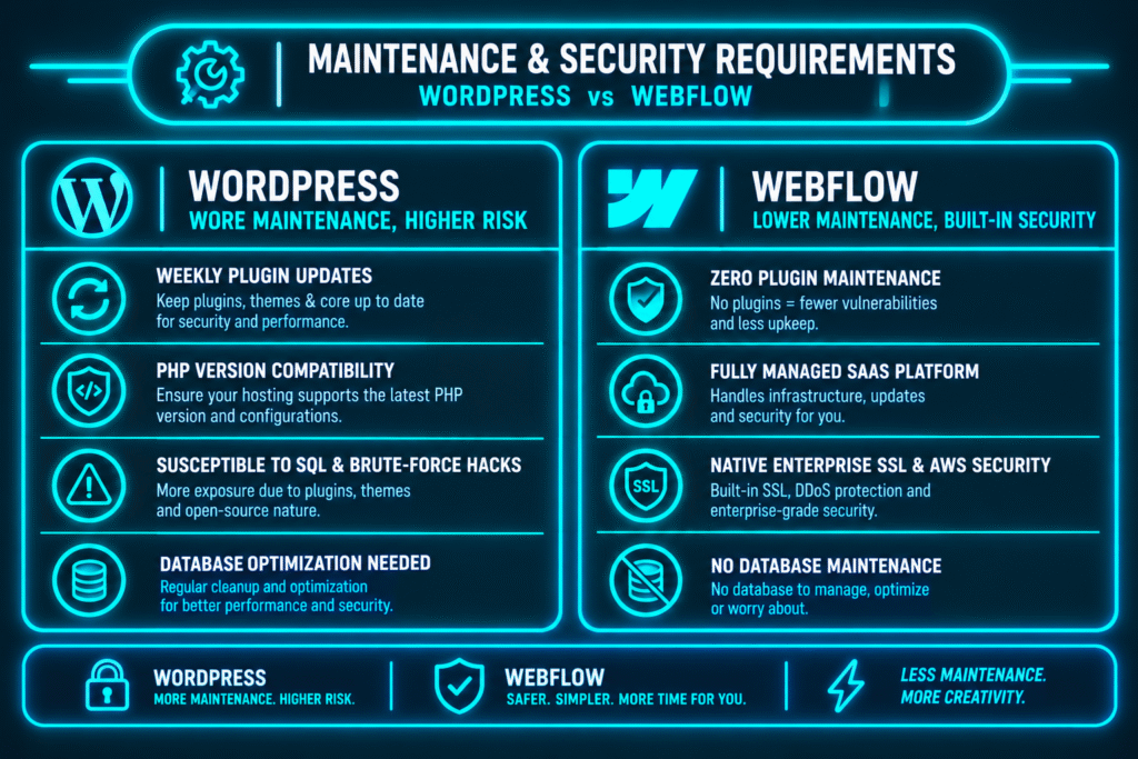 website maintenance cost wordpress vs webflow small business